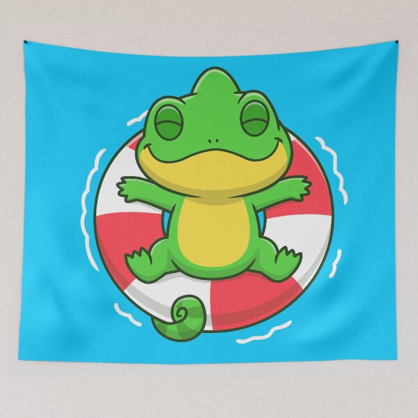 Item preview, Chill Vibes: Cute Chameleon Lounging on Swimming Tires Vector Icon Illustration designed and sold by hjian8219.
