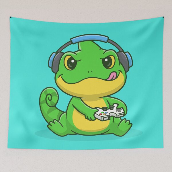 Item preview, GameMaster Chameleon: Cute Chameleon Gaming with Controller Vector Icon Illustration designed and sold by hjian8219.