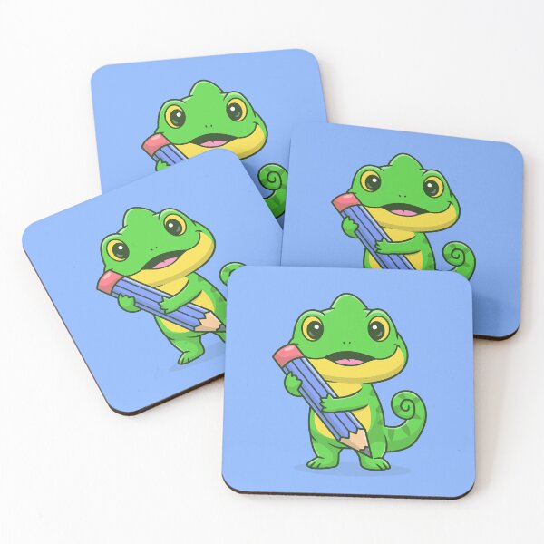 Item preview, Artistic Chameleon: Cute Chameleon Holding Pencil Cartoon Vector Icon Illustration designed and sold by hjian8219.