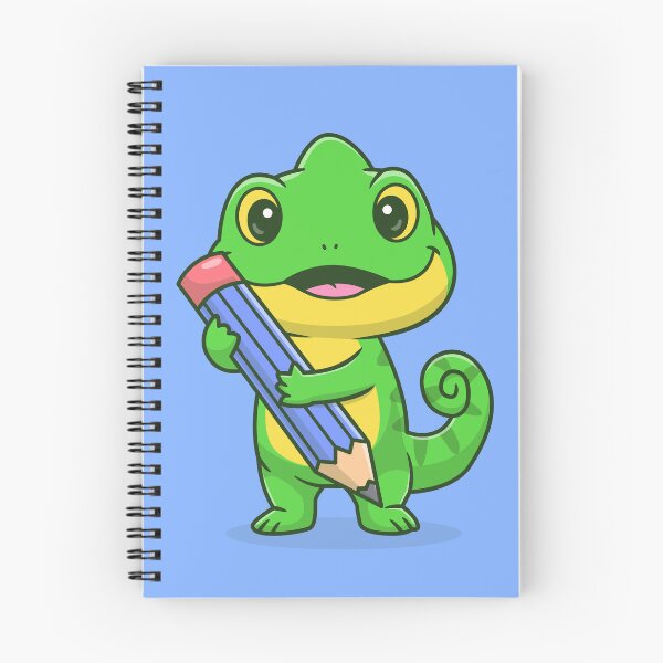Item preview, Artistic Chameleon: Cute Chameleon Holding Pencil Cartoon Vector Icon Illustration designed and sold by hjian8219.