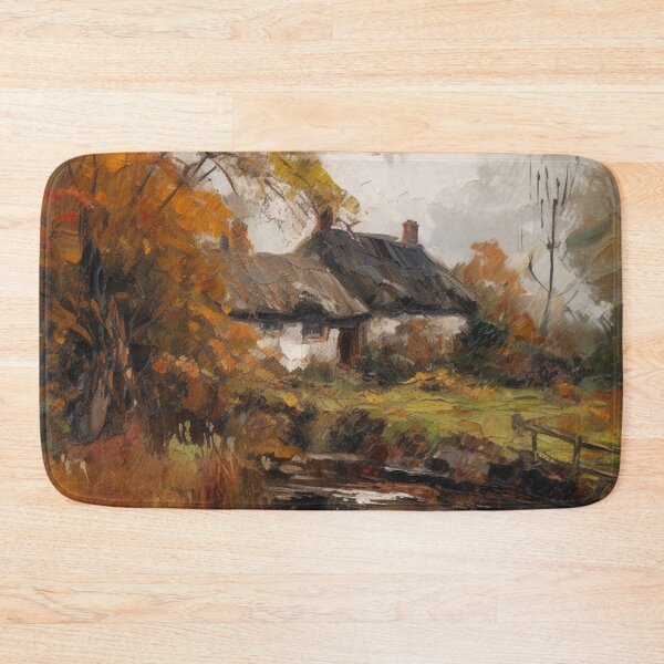 Item preview, English Thatched Cottage by the River in Autumn designed and sold by MeadowFarmPrint.