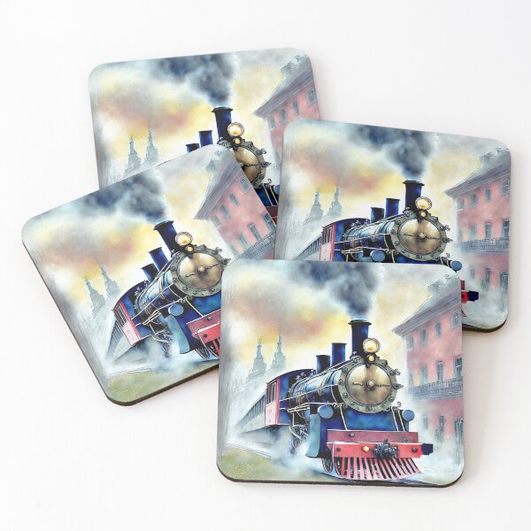 Item preview, A vintage, steam-powered locomotive chugging through a misty, Victorian-era city designed and sold by Westcoast Kids.