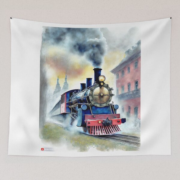 Item preview, A vintage, steam-powered locomotive chugging through a misty, Victorian-era city designed and sold by Westcoast Kids.
