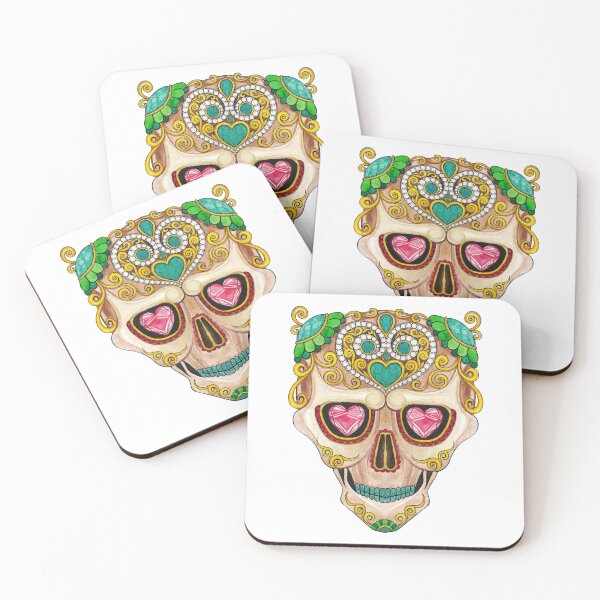 Item preview, Sugarskull fancy vintage turquoise diamond and gems day of the dead hand painting. designed and sold by Jiwsurreal.