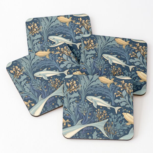 Item preview, William Morris-Inspired Blue & Yellow Fish on Aquatic Blue Floral with Bronze Highlights designed and sold by cleverEndeavor.