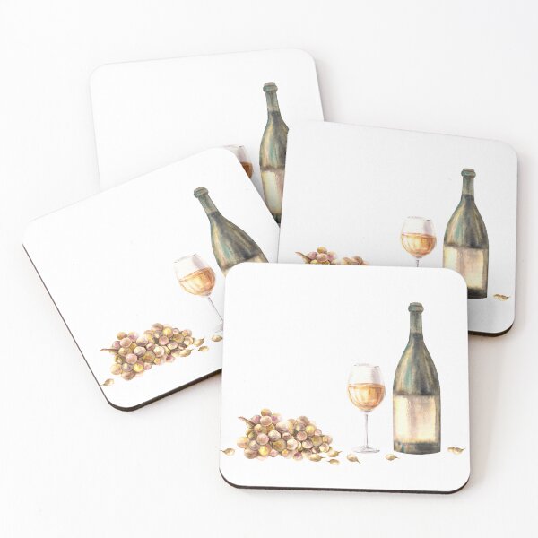 Item preview, Clipart with bottle and glass of white wine with bunch of grapes, berries Watercolour painting illustration designed and sold by BartolArt.