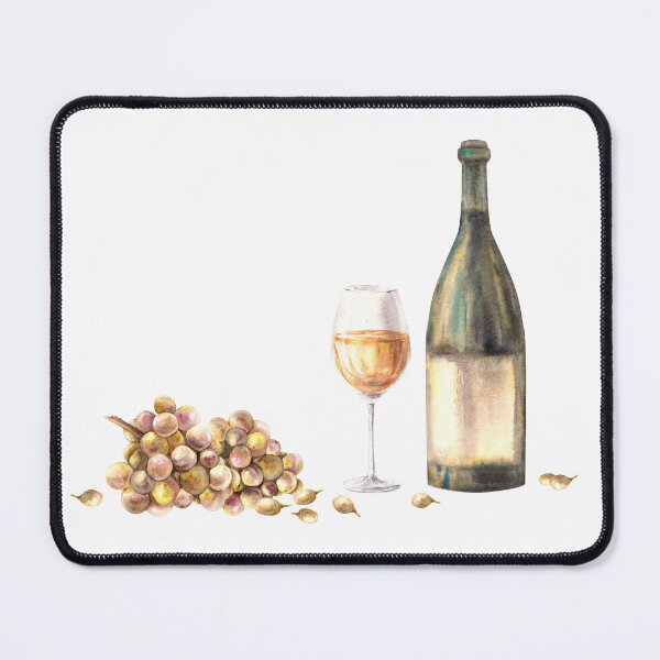 Item preview, Clipart with bottle and glass of white wine with bunch of grapes, berries Watercolour painting illustration designed and sold by BartolArt.