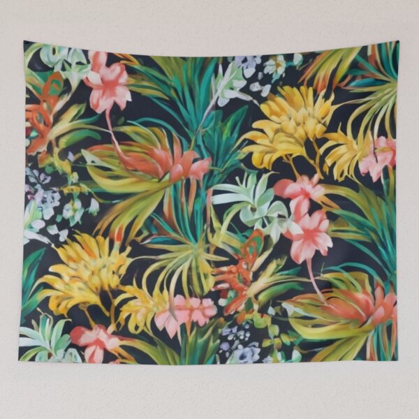 Item preview, logo illustration, conceptual art, portrait photography, film, poster, painting pattern graphics graffiti flowers yellow tropical flowers leaves green pink designed and sold by gulka8.