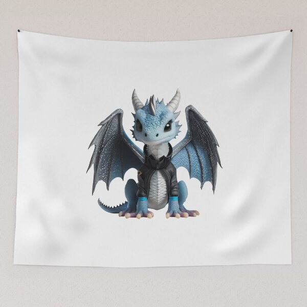 Item preview, Realistic Artwork of a Cute Blue Baby Dragon Wearing a Leather Jacket designed and sold by CuteopiaGallery.