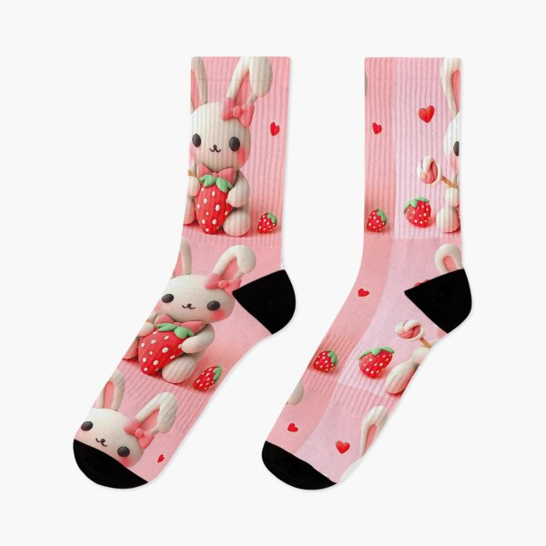 Item preview, White Bunny with Strawberry, Lollypop and Pink Bow designed and sold by MagicStrawberry.