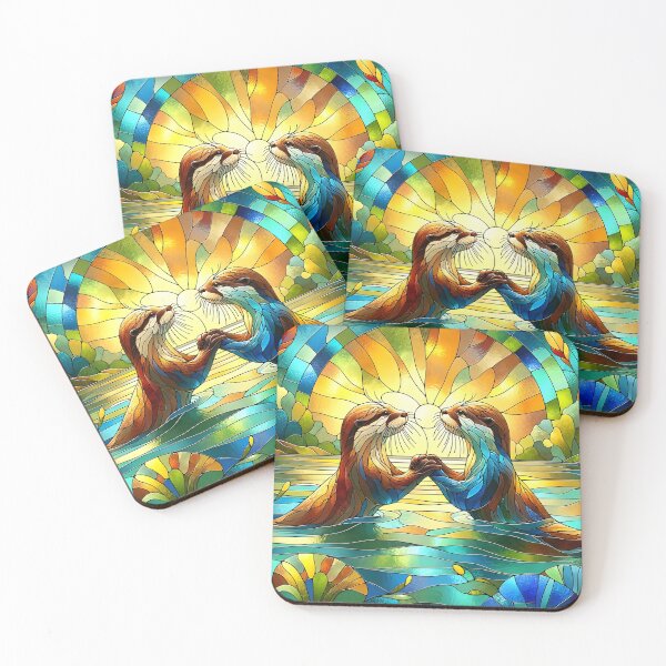 Item preview, otters holding hands, Stained Glass Art designed and sold by Truck Stop One.