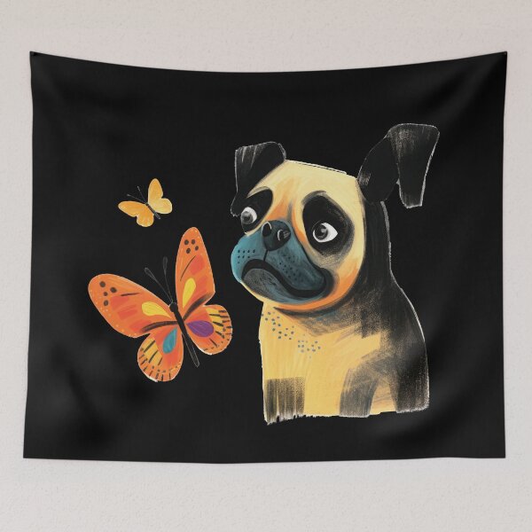 Item preview, Cute dog puppy discovers colorful butterflies designed and sold by WallGemsArt.