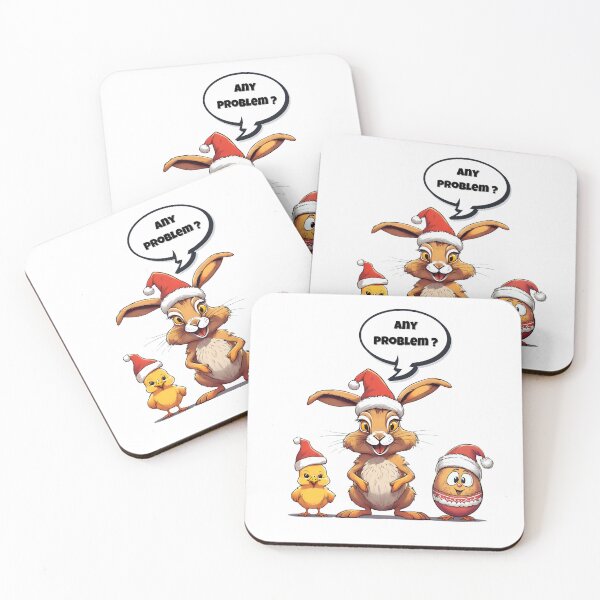 Item preview, Chicken, rabbit and easter egg in santa hat designed and sold by AnnMaryGreenArt.
