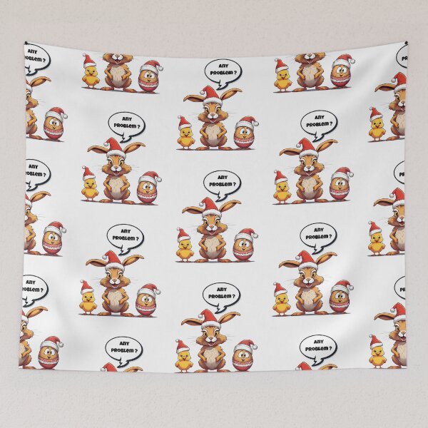 Item preview, Chicken, rabbit and easter egg in santa hat designed and sold by AnnMaryGreenArt.