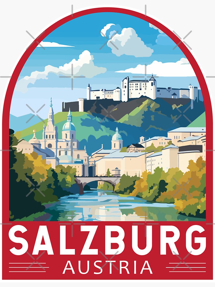 Thumbnail 3 of 3, Sticker, Salzburg Austria Travel Art Emblem designed and sold by KrisSidDesigns.