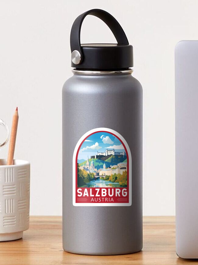 Thumbnail 1 of 3, Sticker, Salzburg Austria Travel Art Emblem designed and sold by KrisSidDesigns.