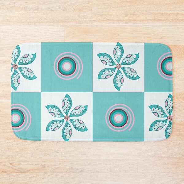Item preview, Retro Leaf Flower Grid in Vintage Blue and Pink designed and sold by Aureusglow.