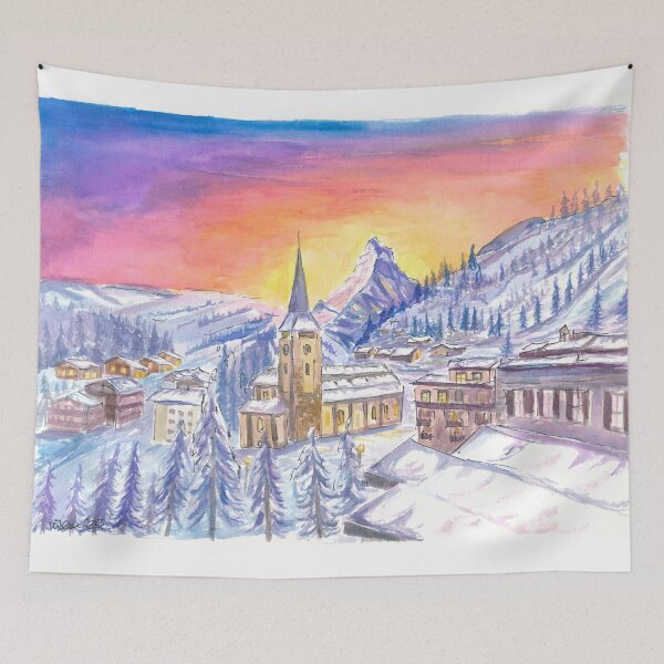 Item preview, Zermatt Switzerland with Matterhorn View in Winter Dawn designed and sold by artshop77.