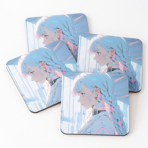 Item preview, Cybernetic Pastel Blue Braids Anime Girl designed and sold by bubblegoth.