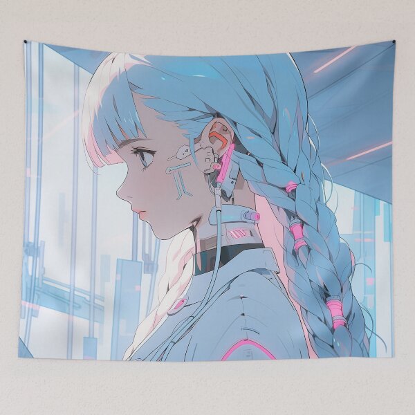 Item preview, Cybernetic Pastel Blue Braids Anime Girl designed and sold by bubblegoth.