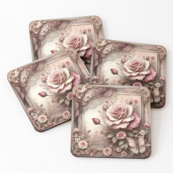 Item preview, Vintage Rose Vintage Victorian Floral Artwork, Dusty Pink, Burgundy, and Sepia Colors with Flowers and Lace designed and sold by coreexpressions.