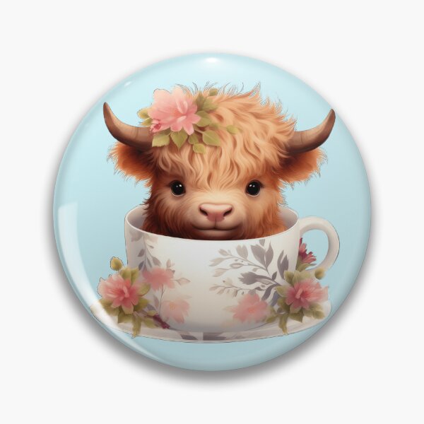 Item preview, Cute Baby Highland Cow in a teacup adorable designed and sold by GoodVibeGiftsUK.