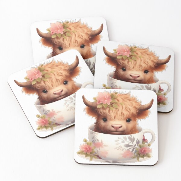 Item preview, Cute Baby Highland Cow in a teacup adorable designed and sold by GoodVibeGiftsUK.