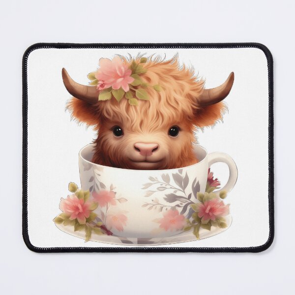 Item preview, Cute Baby Highland Cow in a teacup adorable designed and sold by GoodVibeGiftsUK.