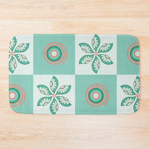 Item preview, Retro Leaf Flower Grid in Vintage Green and Peach designed and sold by Aureusglow.