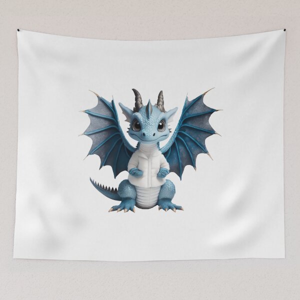 Item preview, Adorable Blue Ice Baby Dragon in a Fluffy White Jacket designed and sold by CuteopiaGallery.