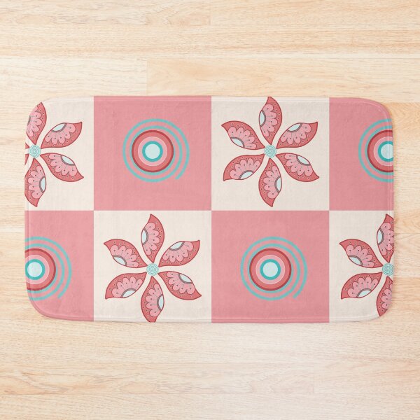 Item preview, Retro Leaf Flower Grid in Vintage Peach and Blue designed and sold by Aureusglow.