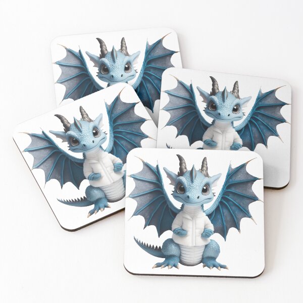Item preview, Adorable Blue Ice Baby Dragon in a Fluffy White Jacket designed and sold by CuteopiaGallery.