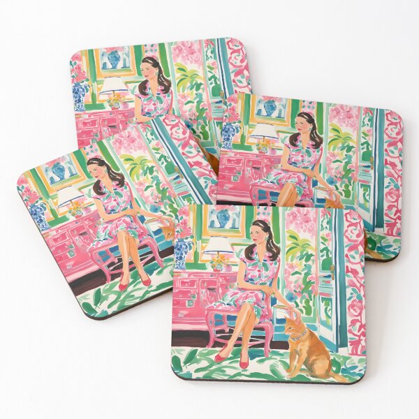 Item preview, Girl and a ginger cat in preppy interior designed and sold by SophieClimaArt.
