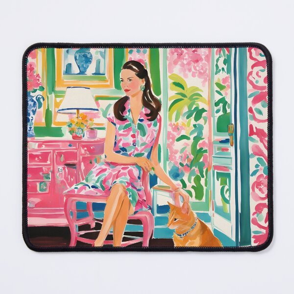 Item preview, Girl and a ginger cat in preppy interior designed and sold by SophieClimaArt.