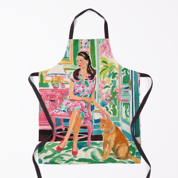 Item preview, Girl and a ginger cat in preppy interior designed and sold by SophieClimaArt.