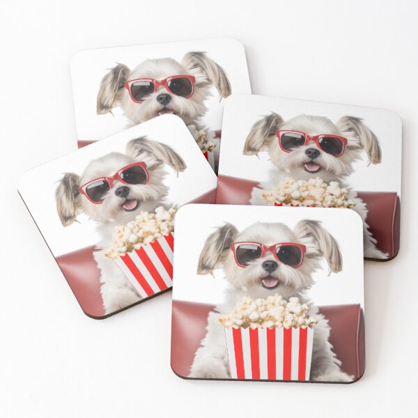 Aperçu de l'œuvre Chiot avec des lunettes de soleil mange du pop corn créée et vendue par Suzana Djordjevic.