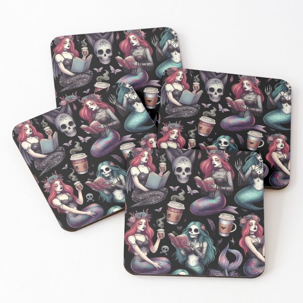 Item preview, Goth Mermaids Reading Books and Drinking Coffee designed and sold by DoggoTankDesign.