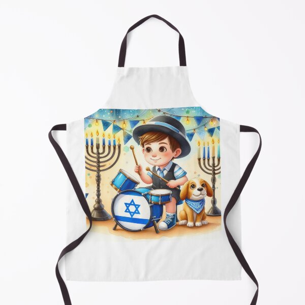 Item preview, Boy playing drums with mixed breed puppy dog and Hanukkah decor designed and sold by ElegantTeaTime.