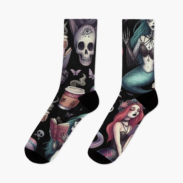 Item preview, Goth Mermaids Reading Books and Drinking Coffee designed and sold by DoggoTankDesign.