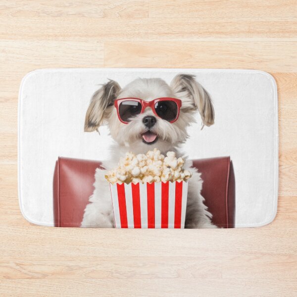 Aperçu de l'œuvre Chiot avec des lunettes de soleil mange du pop corn créée et vendue par Suzana Djordjevic.