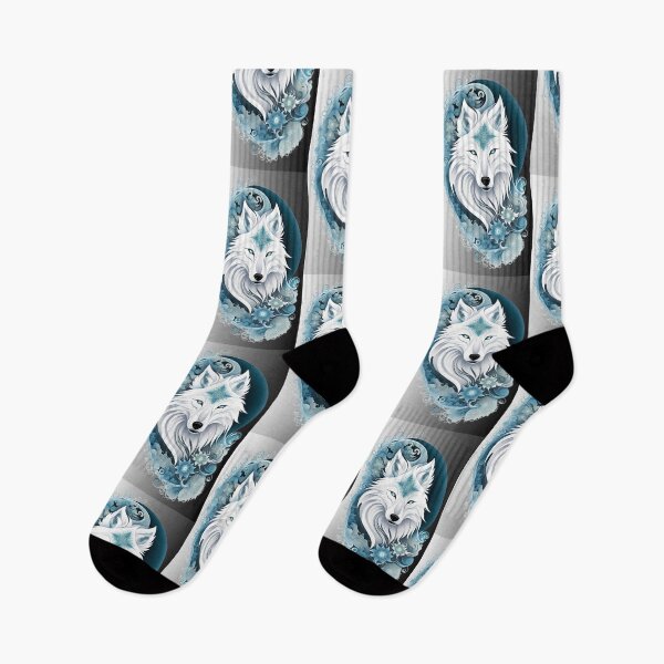 Item preview, white wolf in effigy on a blue background, totem animal and Celtic symbolism designed and sold by Creativesphotos.