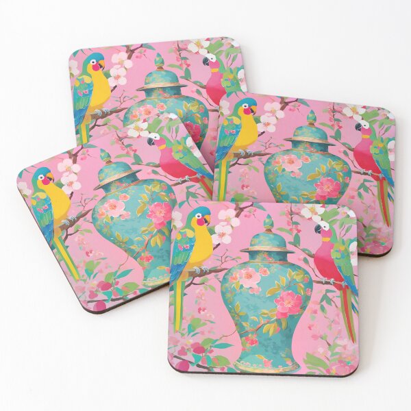 Item preview, Parrots and chinoiserie jar designed and sold by SophieClimaArt.