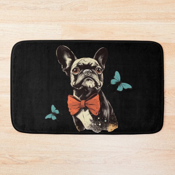 Item preview, Little black bulldog - dog discovers colorful butterflies designed and sold by WallGemsArt.
