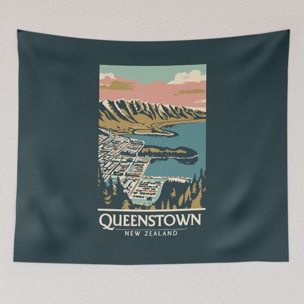 Item preview, A Vintage Travel Art of Queenstown - New Zealand  designed and sold by GoodOldVintage.