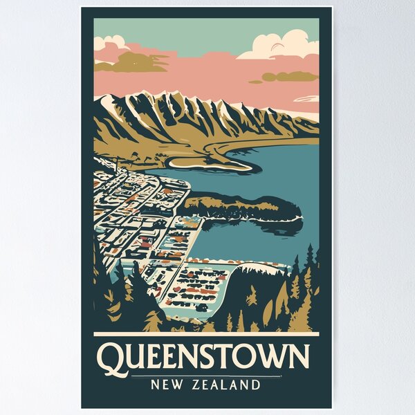 Item preview, A Vintage Travel Art of Queenstown - New Zealand  designed and sold by GoodOldVintage.