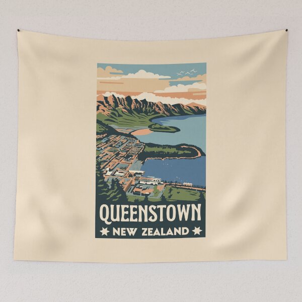 Item preview, A Vintage Travel Art of Queenstown - New Zealand  designed and sold by GoodOldVintage.