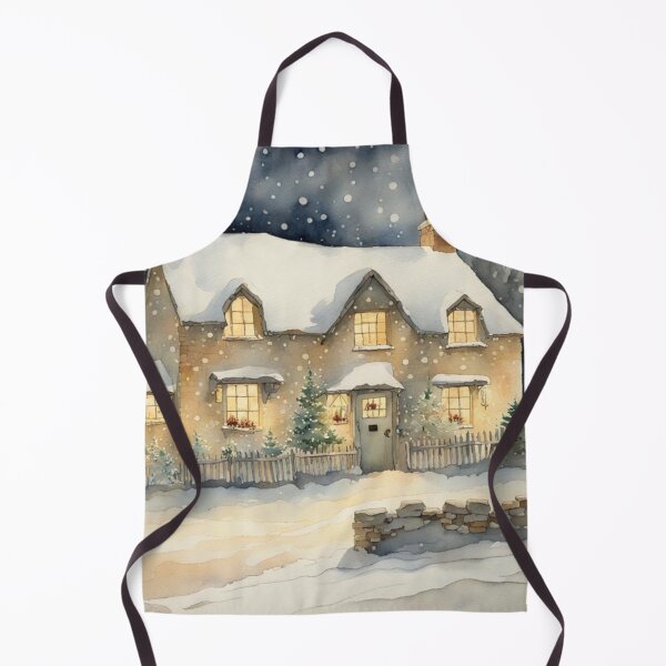 Item preview, Christmas Cottage Snowy English House at Night Time designed and sold by MeadowFarmPrint.