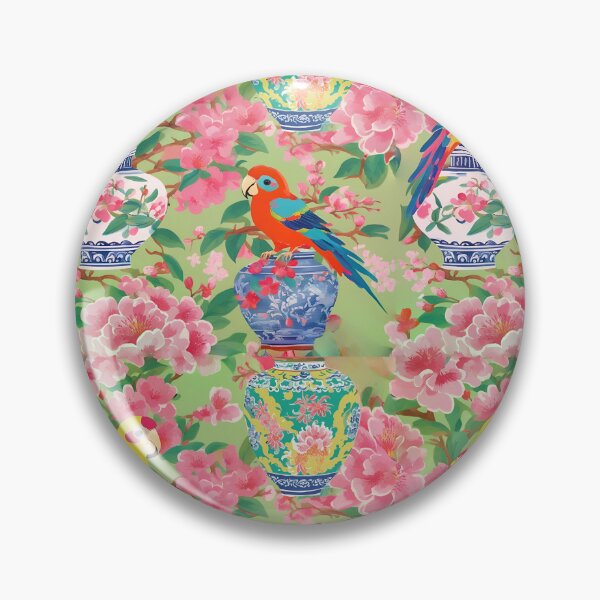 Item preview, Parrots and Ming vases chinoiserie designed and sold by SophieClimaArt.