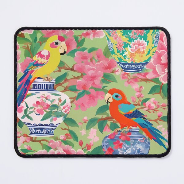 Item preview, Parrots and Ming vases chinoiserie designed and sold by SophieClimaArt.