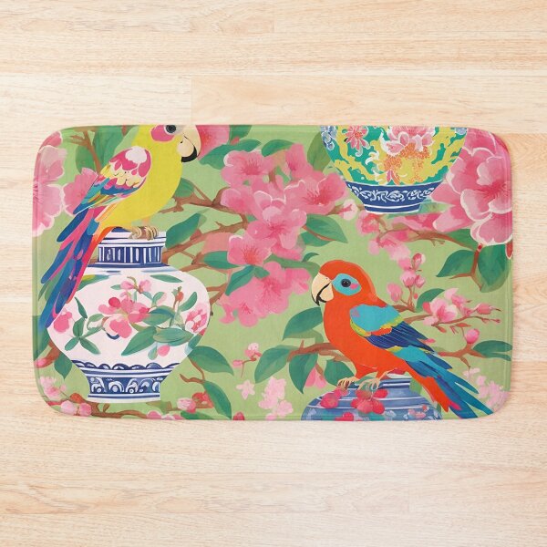 Item preview, Parrots and Ming vases chinoiserie designed and sold by SophieClimaArt.